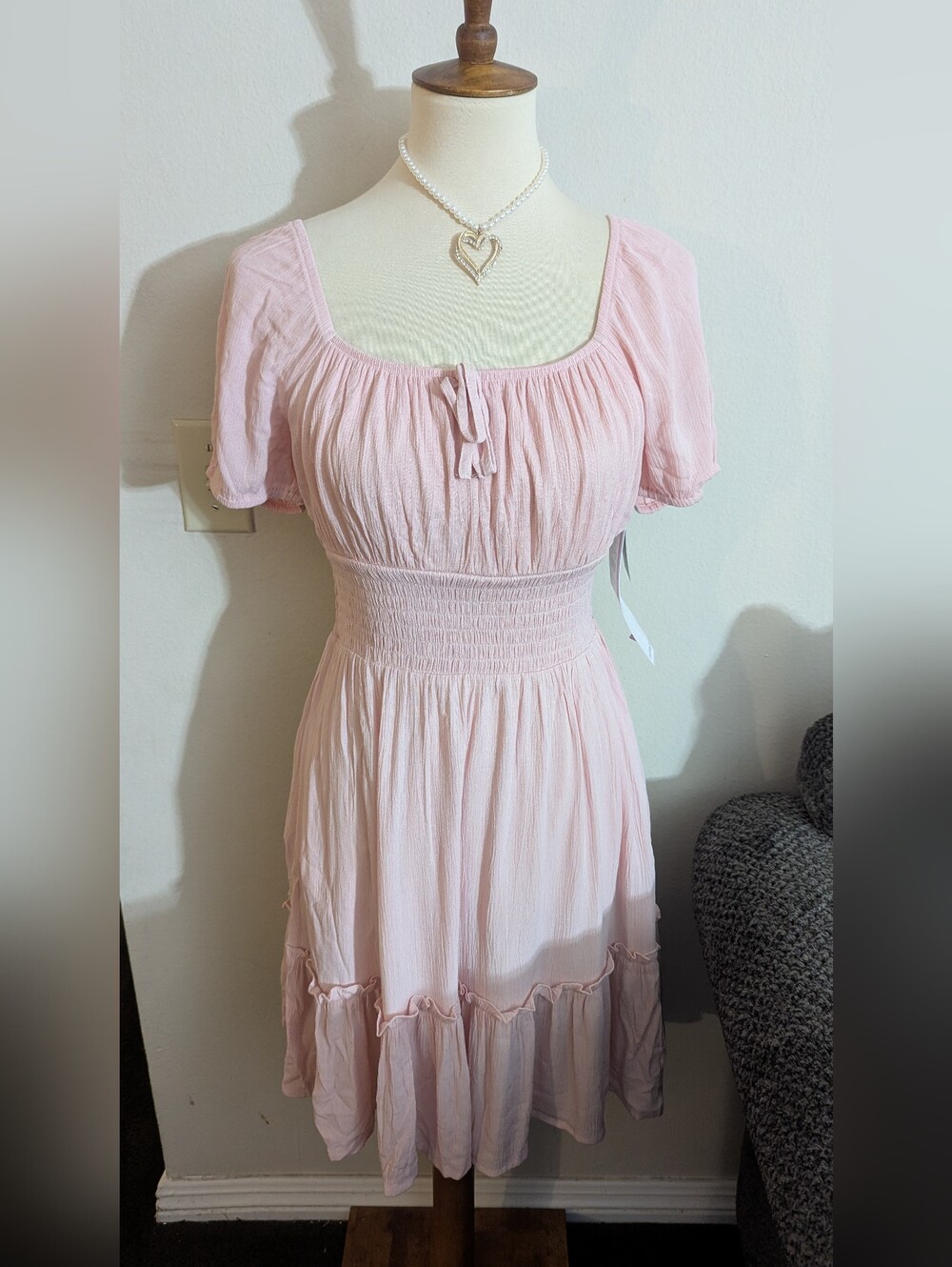 Celebrity Pink Smocked Waist Puff Sleeve Dress Peachskin Pink S New Mini